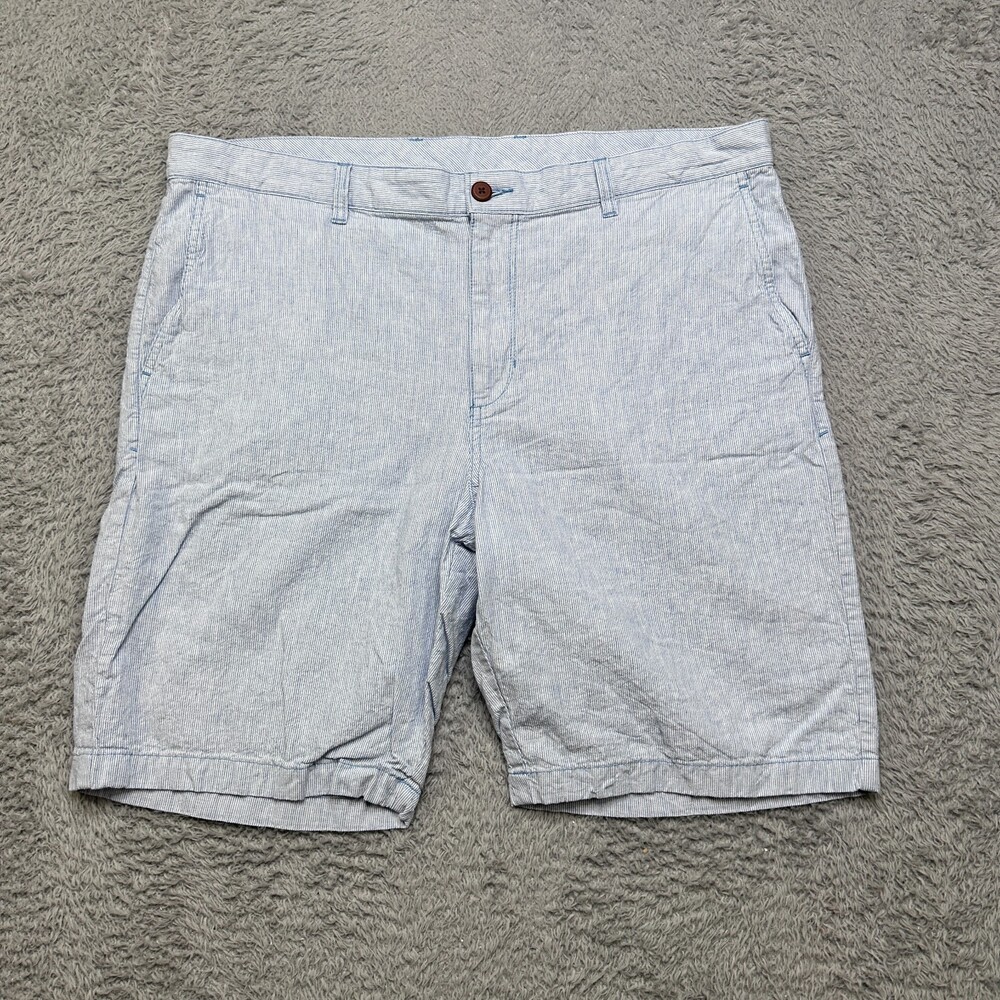 Tommy Bahama Shorts Mens 40 Blue Linen Hickory Stripe Flat Front Chino Casual